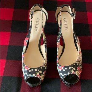 Multi color and pattern peep toe platform shoe